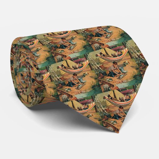 ヴィンテージ父と息子のキャンプ、父の幸せな日 ネクタイ (ロール)