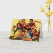 ヴィンテージ父の日,サッカーの子供と家族の犬 カード (黄色い花)