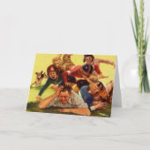 ヴィンテージ父の日,サッカーの子供と家族の犬 カード (正面)