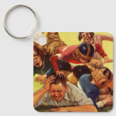 ヴィンテージ父の日，サッカーの子供と家族の犬 キーホルダー (正面)