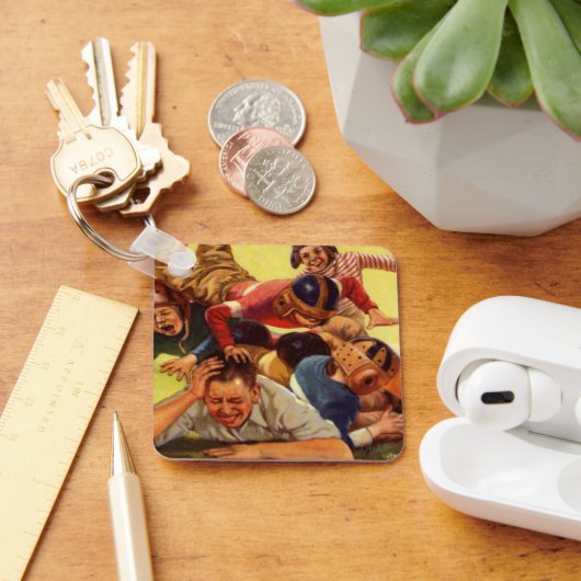 ヴィンテージ父の日，サッカーの子供と家族の犬 キーホルダー (デスク)