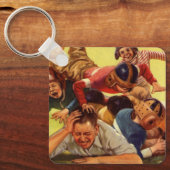 ヴィンテージ父の日，サッカーの子供と家族の犬 キーホルダー (正面)