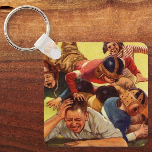 ヴィンテージ父の日，サッカーの子供と家族の犬 キーホルダー (正面)