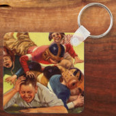 ヴィンテージ父の日，サッカーの子供と家族の犬 キーホルダー (裏面)