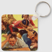 ヴィンテージ父の日，サッカーの子供と家族の犬 キーホルダー (裏面)