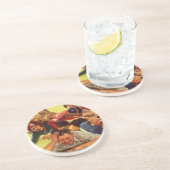 ヴィンテージ父の日,サッカーの子供と家族の犬 コースター (側面)