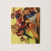 ヴィンテージ父の日，サッカーの子供と家族の犬 ジグソーパズル (縦)