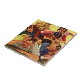 ヴィンテージ父の日，サッカーの子供と家族の犬 タイル (側面)