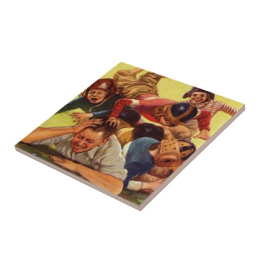 ヴィンテージ父の日，サッカーの子供と家族の犬 タイル (側面)