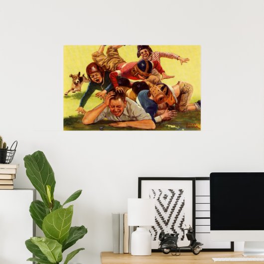 ヴィンテージ父の日,サッカーの子供と家族の犬 ポスター (ホームオフィス)