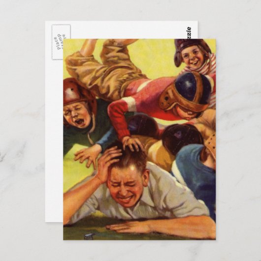 ヴィンテージ父の日,サッカーの子供と家族の犬 ポストカード (正面/裏面)