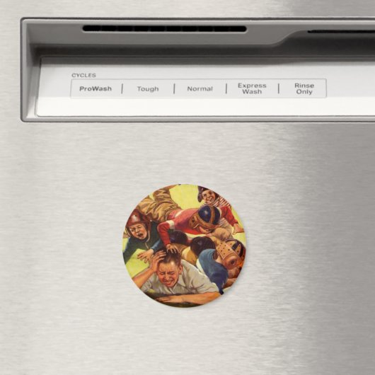 ヴィンテージ父の日，サッカーの子供と家族の犬 マグネット (インサイチュ (食洗機))