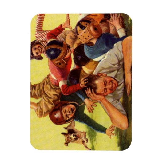 ヴィンテージ父の日,サッカーの子供と家族の犬 マグネット (縦)