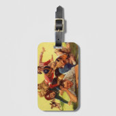 ヴィンテージ父の日，サッカーの子供と家族の犬 ラゲッジタグ (正面縦)