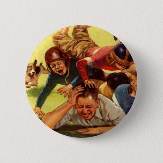 ヴィンテージ父の日，サッカーの子供と家族の犬 缶バッジ (正面)