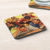 ヴィンテージ父の日、サッカー少年と家族の犬 コースター (左側)