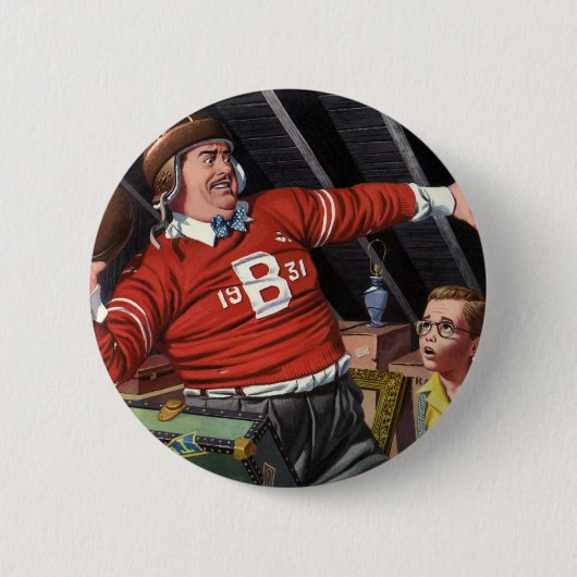 ヴィンテージ父の日，スポーツサッカーパパと息子 缶バッジ (正面)