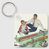 ヴィンテージ父の日、パパと息子と電車 キーホルダー (正面)