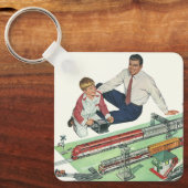 ヴィンテージ父の日、パパと息子と電車 キーホルダー (正面)