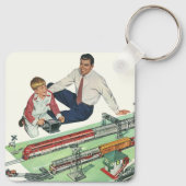 ヴィンテージ父の日、パパと息子と電車 キーホルダー (裏面)