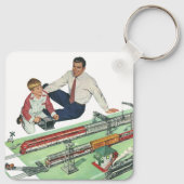 ヴィンテージ父の日、パパと息子と電車 キーホルダー (裏面)