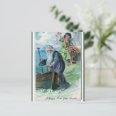 ヴィンテージ父の時間とCherub Happy New Year ポストカード (スタンド正面)
