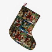 ヴィンテージ父カラフルクリスマス・コラージュ ラージクリスマスストッキング (正面 (吊り時))