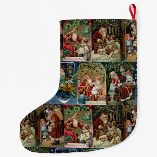 ヴィンテージ父カラフルクリスマス・コラージュ ラージクリスマスストッキング (裏面)