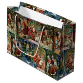 ヴィンテージ父カラフルクリスマス・コラージュ ラージペーパーバッグ (正面アングル)