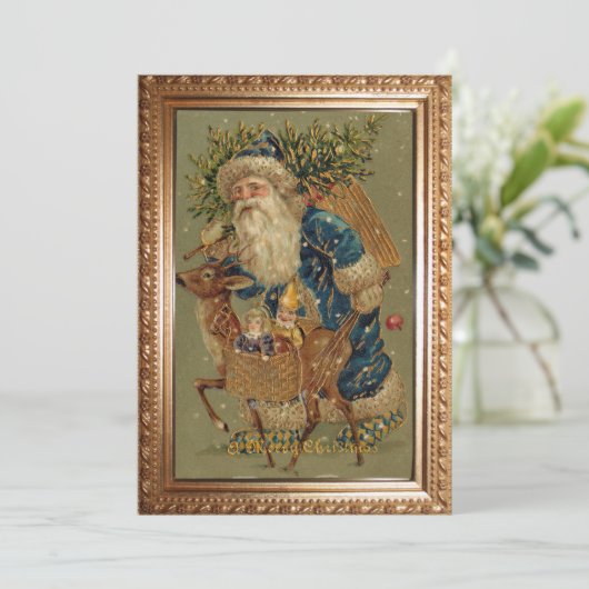 ヴィンテージ父クリスマスとトナカイ シーズンカード (スタンド正面)