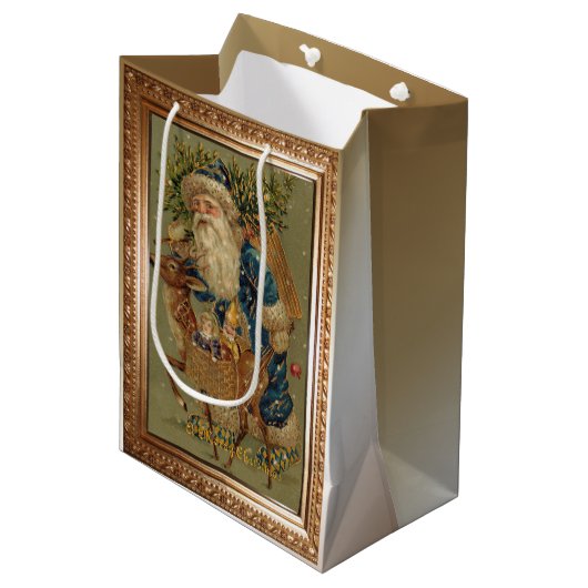 ヴィンテージ父クリスマスとトナカイ ミディアムペーパーバッグ (正面アングル)