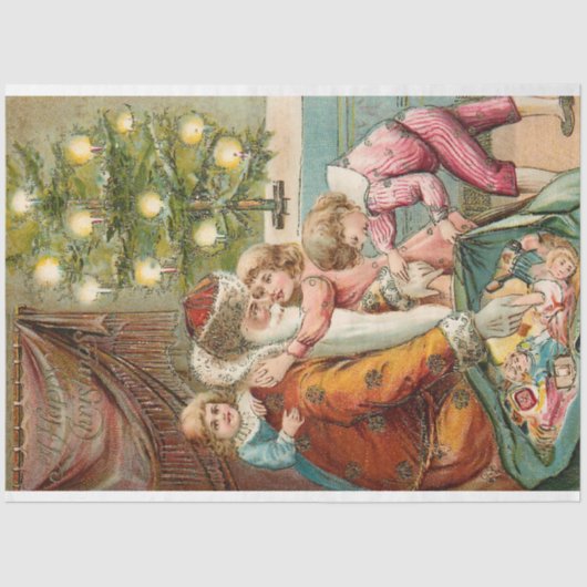 ヴィンテージ父クリスマスとハッピー・チルドレン 薄葉紙 (正面)