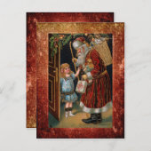 ヴィンテージ父クリスマスとホリー ポストカード (正面/裏面)