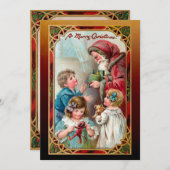ヴィンテージ父クリスマスと子供 シーズンカード (正面/裏面)