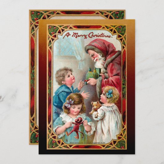 ヴィンテージ父クリスマスと子供 シーズンカード (正面/裏面)