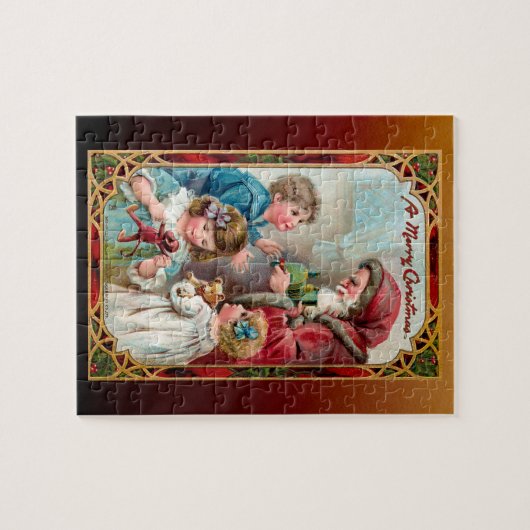 ヴィンテージ父クリスマスと子供 ジグソーパズル (横)