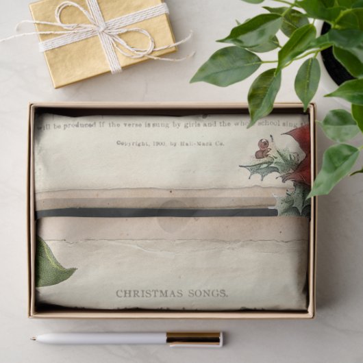 ヴィンテージ父クリスマスと音楽のデコページ 薄葉紙 (ギフト)