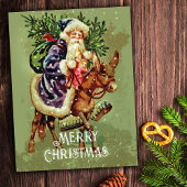 ヴィンテージ父クリスマスオンロバおもちゃ シーズンポストカード