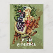 ヴィンテージ父クリスマスオンロバおもちゃ シーズンポストカード (正面)