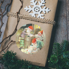 ヴィンテージ父クリスマスサンタクロース小妖精や小人ギフト ラウンドシール