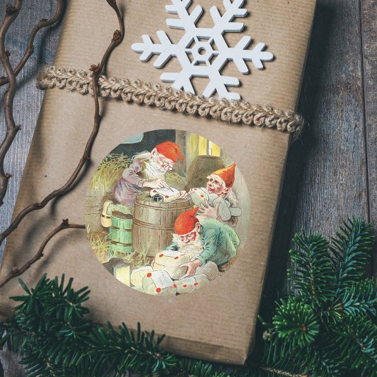 ヴィンテージ父クリスマスサンタクロース小妖精や小人ギフト ラウンドシール