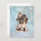 ヴィンテージ父クリスマスサンタシルバー雪が降る シーズンポストカード (正面/裏面)