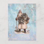 ヴィンテージ父クリスマスサンタシルバー雪が降る シーズンポストカード (正面)