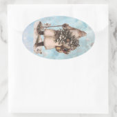 ヴィンテージ父クリスマスサンタシルバー雪が降る 楕円形シール (バッグ)