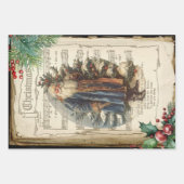 ヴィンテージ父クリスマスフローラ音楽エフェメラ ラッピングペーパーシート (正面2)