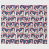 ヴィンテージ父クリスマスブルーコラージュ切手 ラッピングペーパー (フラット)