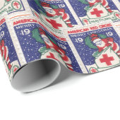 ヴィンテージ父クリスマスブルーコラージュ切手 ラッピングペーパー (ロールコーナー)