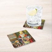 ヴィンテージ父クリスマス スクエアペーパーコースター (インサイチュ)