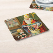 ヴィンテージ父クリスマス スクエアペーパーコースター (アングル)