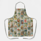 ヴィンテージ父クリスマス、天使と冬のコラージュ エプロン (正面)